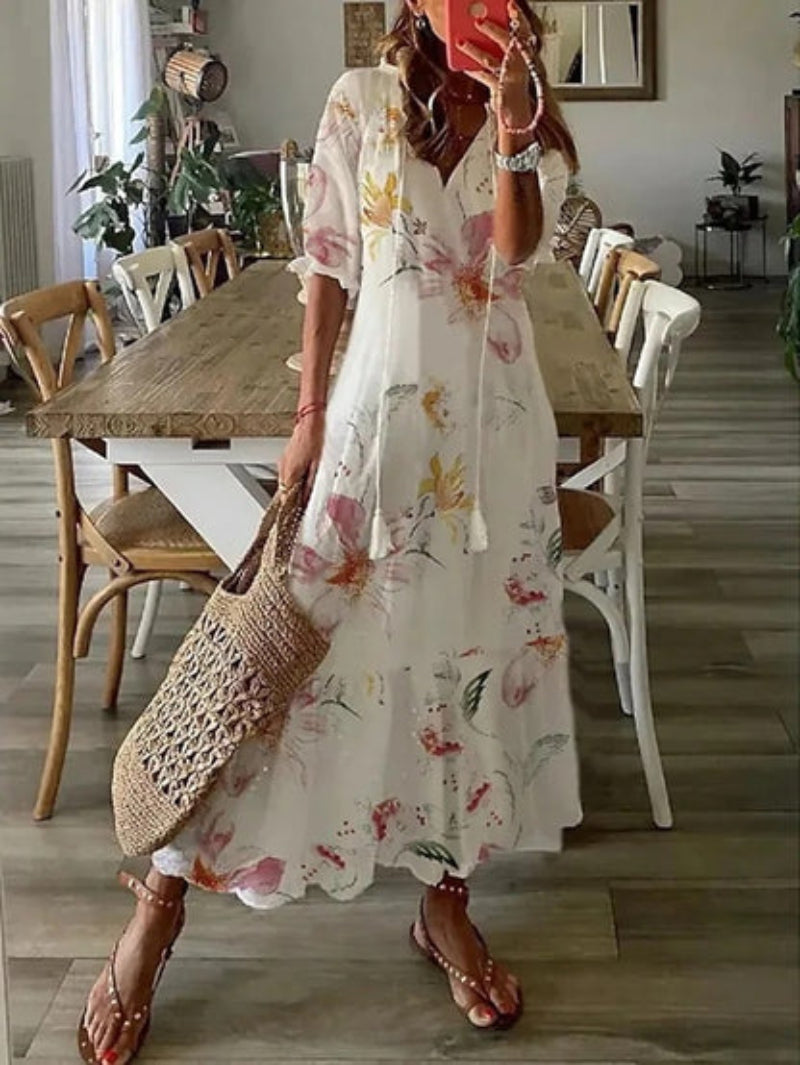 Sophia - Boho Vintage V-Hals Zomerjurk