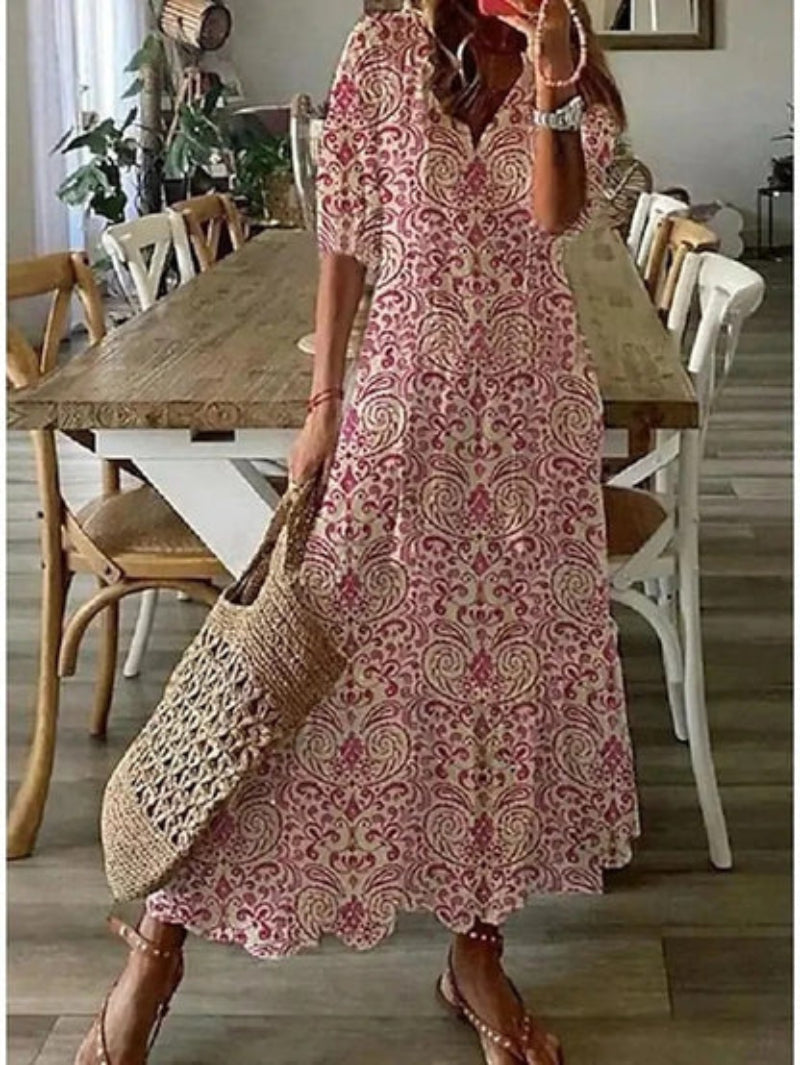 Sophia - Boho Vintage V-Hals Zomerjurk